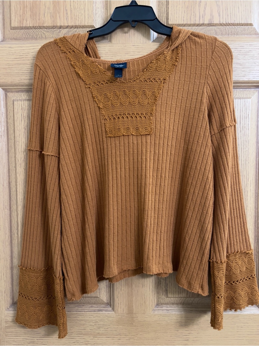 Daytrip By Buckle Hooded Ribbed Boho Long Sleeve Top Sz L